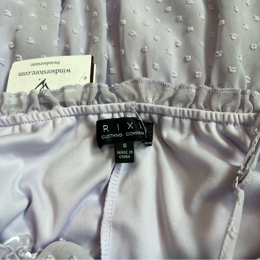 NWT Windsor Swiss Dot Tiered Babydoll Mini Dress Lavender Tie Strap Ruffle Small - Picture 6 of 6